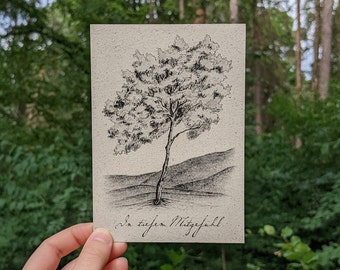 Mourning Card Tree Condolence Card Grass Paper with Envelope, In Deep Compassion, Landscape, Forest, Friedwald, Funeral, Mourning