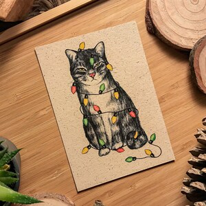 Weihnachtskarte Katze Graspapier mit Briefumschlag, Grumpy Cat, nachhaltiges Geschenk Bild 2