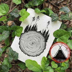 Postkarte Zelt Baumscheibe Graspapier mit Briefumschlag, Zelt, Pfadfinder, Kohte, nachhaltiges Geschenk, kleines Geschenk Ostern