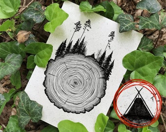 Postcard tent tree disc grass paper with envelope, tent, scouts, Kohte, sustainable gift, Easter gift