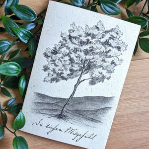 Trauerkarte Baum Klappkarte Beileidskarte Graspapier mit Briefumschlag, Beerdigung, Landschaft, Wald, Friedwald, Bestattung, Trauer