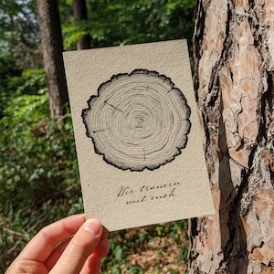 Trauerkarte Baumscheibe Beileidskarte Graspapier mit Briefumschlag, Wir trauern mit euch, Baum, Wald, Friedwald, Bestattung, Trauer