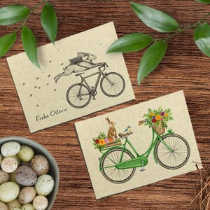 2er Set Postkarten Ostern Graspapier mit Briefumschlag, Fahrrad Rennrad Frühling, nachhaltiges Ostergeschenk, Ostergeschenk
