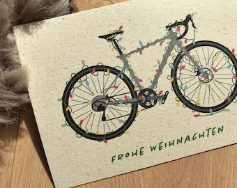 Christmas card racing bike bicycle grass paper with envelope, sustainable gift