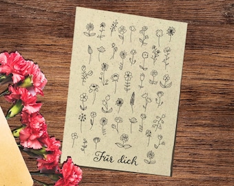 Postcard flowers for you grass paper with envelope, sustainable gift, Easter gift