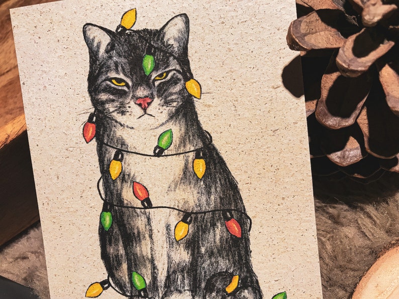 Weihnachtskarte Katze Graspapier mit Briefumschlag, Grumpy Cat, nachhaltiges Geschenk Bild 3