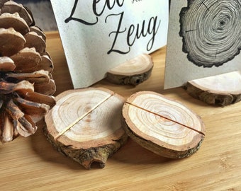 Postcard holder made from old Christmas tree, handmade, wooden slices, photo holder, sustainable gift, Easter gift