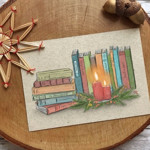Weihnachtskarte Bücher Graspapier mit Briefumschlag, Lesen, Buchkarte, nachhaltiges Geschenk