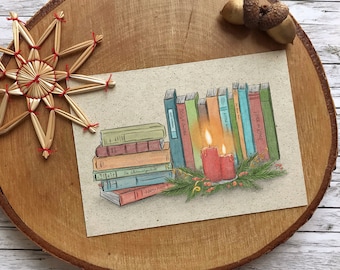 Weihnachtskarte Bücher Graspapier mit Briefumschlag, Lesen, Buchkarte, nachhaltiges Geschenk