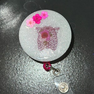 Pink Flower Skeleton Badge Reel