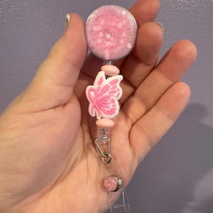 Pink Ribbon Butterfly Badge Reel