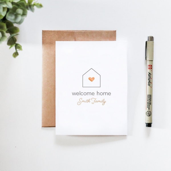 Welcome Home - House Warming Card - PERSONALIZED - New Home Greeting Card - Gold, Silver, or Rose Gold - A2