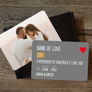Carte bancaire Love, carte portefeuille en métal personnalisée, insert de portefeuille personnalisé pour homme, cadeau petit ami, cadeau d'anniversaire pour lui, pour petit ami