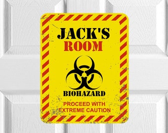 Personalized Room Sign, Keep Out Sign For Kids, Door Sign Custom, Biohazard Sign, Messy Room, Birthday Gift For Boys, Funny Gift For Son