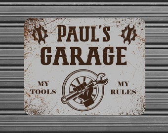 Personalized Garage Sign, Custom Metal Signs, Tools Sign, Tin Sign, Garage Decor, Workshop Sign For Men, Dad Gift, Birthday Gift For Dad