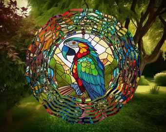 Parrot Stained Glass Wind Spinner, Yard Decor, Outdoor Garden Decorations, Metal Gifts, Parrot Gifts, For Women, Unique Gifts For Mom