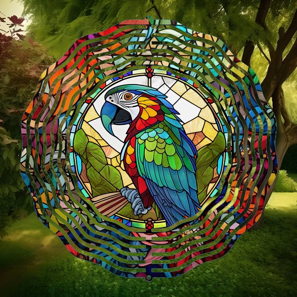 Parrot Stained Glass Wind Spinner, Yard Decor, Outdoor Garden Decorations, Metal Gifts, Parrot Gifts, For Women, Unique Gifts For Mom