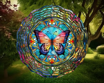 Butterfly Stained Glass Wind Spinner, Yard Decor, Outdoor Garden Decor, Metal Gifts, Butterfly Gifts For Women, Fathers Day Gift For Dad