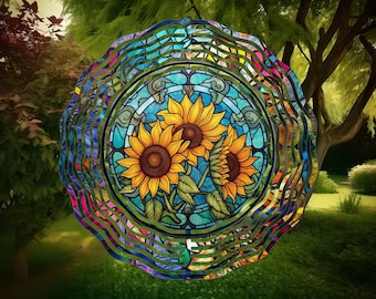 Sunflower Stained Glass Wind Spinner, Yard Decor, Outdoor Garden Decor, Sunflower Gifts For Women, Unique Gifts, Birthday Gift For Mom