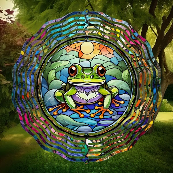 Frog Stained Glass Wind Spinner, Yard Decor, Outdoor Garden Decorations, Cute Frog Gifts, Frog Gifts For Women, Unique Gifts For Mom