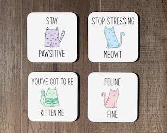 Funny Cat Coasters, Positive Affirmation Gift, Cheer Up Gifts For Women, Cute Cat Gifts For Friend, Birthday Gift For Mom, For Cat Lover