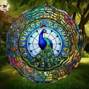 Peacock Stained Glass Wind Spinner, Yard Decor, Outdoor Garden Decor, Deck Decorations, Peacock Gifts For Women, Unique Gifts For Mom