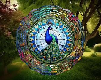 Peacock Stained Glass Wind Spinner, Yard Decor, Outdoor Garden Decor, Deck Decorations, Peacock Gifts For Women, Unique Gifts For Mom