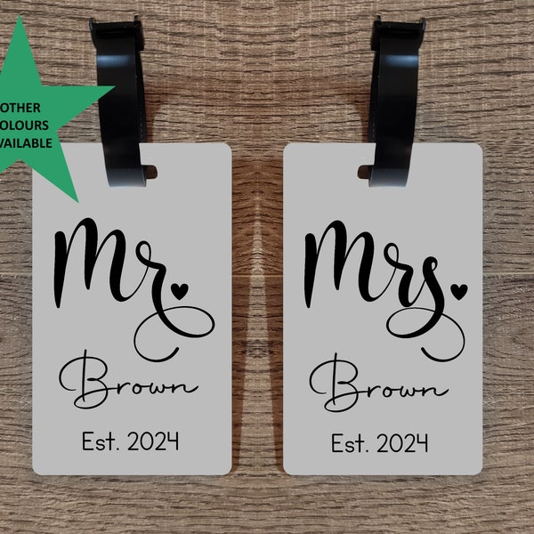 Mr and Mrs Luggage Tags, Honeymoon Luggage Tags, Newlywed Gift, Bag Tags, Custom Luggage Accessories, Personalized Wedding Gift For Couple