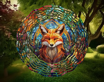 Fox Stained Glass Wind Spinner, Yard Decor, Outdoor Garden Decor, Deck Decorations, Fox Gifts For Women, Unique Gifts For Mom, For Her