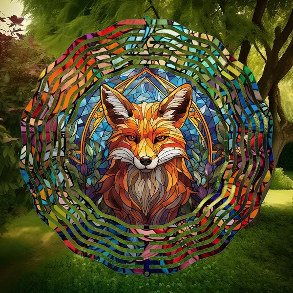 Fox Stained Glass Wind Spinner, Yard Decor, Outdoor Garden Decor, Deck Decorations, Fox Gifts For Women, Unique Gifts For Mom, For Her