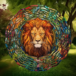 Lion Stained Glass Wind Spinner, Outdoor Garden Decor, Deck Decorations, Lion Gifts, For Women, Garden Gifts, Mothers Day Gift For Mom