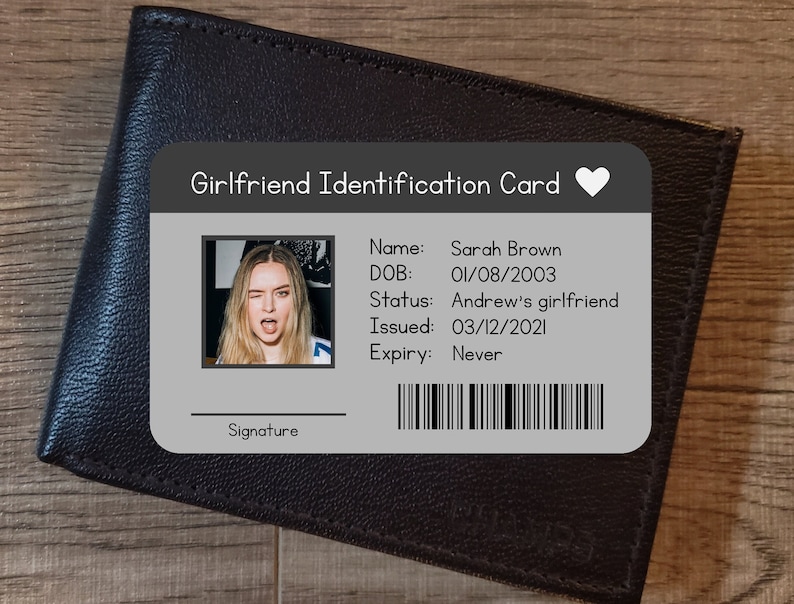 Girlfriend ID Card, Custom Metal Wallet Card, Personalized Gifts, Boyfriend Gift, Couples Gift, For Him, Anniversary Gift For Boyfriend image 1