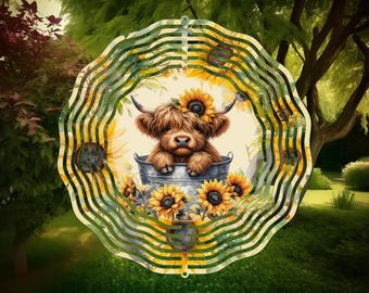 Highland Cow Sunflower Wind Spinner, Yard Decor, Outdoor Garden Decor, Farm Gifts, Cow Gifts For Women, Garden Gifts, Birthday Gift For Mom