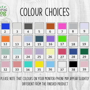 May include: A color chart with 40 different color swatches. The swatches are arranged in a grid of 4 rows and 10 columns. Each swatch is labeled with a number from 1 to 40. The chart is titled "COLOUR CHOICES".