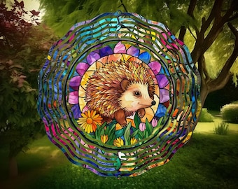 Hedgehog Stained Glass Wind Spinner, Outdoor Garden Decor, Metal Gifts, Hedgehog Gift, For Her, Garden Gifts, Birthday Gift For Mom