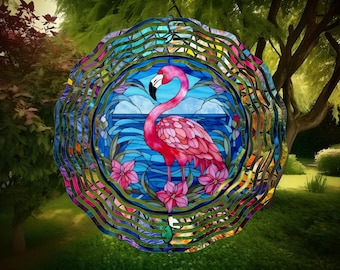 Flamingo Stained Glass Wind Spinner, Yard Decor, Outdoor Garden Decor, Metal Gifts For Her, Flamingo Gifts For Women, Unique Gifts For Mom