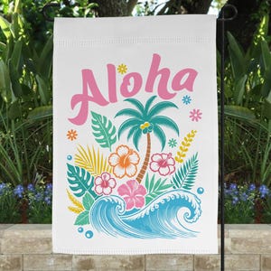 Aloha Garden Flag, Outdoor Decor, Hawaiian Summer, Porch Decor, House Banner, Gardener Gifts, Garden Gifts, Hawaii Gifts For Mom, For Her