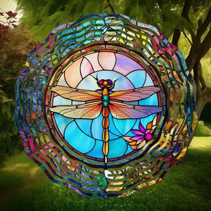 Dragonfly Stained Glass Wind Spinner, Garden Art, Yard Decor, Outdoor Garden Decor, Dragonfly Gifts For Women, Unique Gifts For Mom