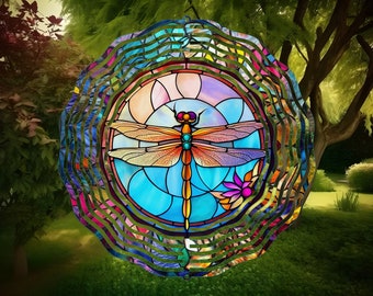 Dragonfly Stained Glass Wind Spinner, Garden Art, Yard Decor, Outdoor Garden Decor, Dragonfly Gifts For Women, Unique Gifts For Mom