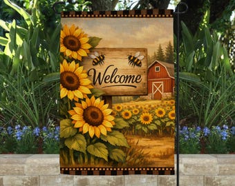 Sunflower Barn Garden Flag, House Flags, Welcome Flag Sign, Outdoor Decor, Sunflower Gifts, Farmhouse Decor, Fathers Day Gift For Dad