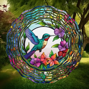 Hummingbird Stained Glass Wind Spinner, Yard Decor, Outdoor Garden Decor, Hummingbird Gifts For Women, Garden Gift, Mothers Day Gift For Mom