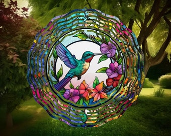 Hummingbird Stained Glass Wind Spinner, Yard Decor, Outdoor Garden Decor, Hummingbird Gifts For Women, Garden Gift, Fathers Day Gift For Dad