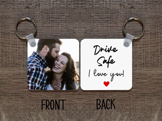 Product Personalized Drive Safe Keychain - Stainless Steel, Couples Kissing Under Stars Design