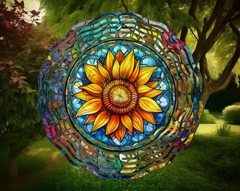 Sunflower Stained Glass Wind Spinner, Yard Decor, Outdoor Garden Decor, Metal Gifts, Sunflower Gifts For Women, Unique Gifts For Mom