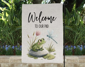 Welcome To Our Pad, Frog Garden Flag, Yard Flag, Garden Gifts For Her, Frog Gifts, Cute Frog Decor, Outdoor Decor, Unique Gifts For Mom