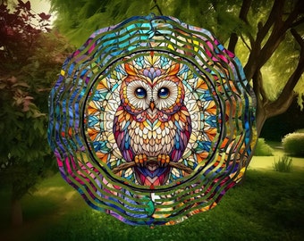 Owl Stained Glass Wind Spinner, Outdoor Garden Decor, Deck Decorations, Owl Gifts For Women, Garden Gifts, Mothers Day Gift For Mom, For Her