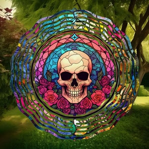 Skull Stained Glass Wind Spinner, Pastel Goth Garden Decor, Outdoor Garden Decor, Skull Gifts For Women, Garden Gifts, Unique Gifts For Her