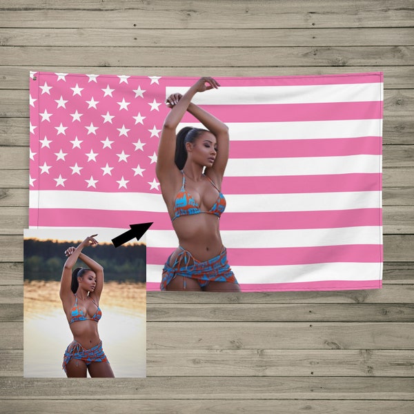 Pink American Flag Custom, USA Flag Photo, 3x5 Flag, Pink Wall Art, Funny Face Gift, Personalized Wall Tapestry, College Dorm Decor Girls