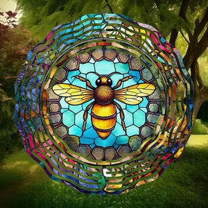 Bee Stained Glass Wind Spinner, Yard Decor, Outdoor Garden Decor, Deck Decorations, Bee Gifts For Women, Garden Gifts For Mom, For Her