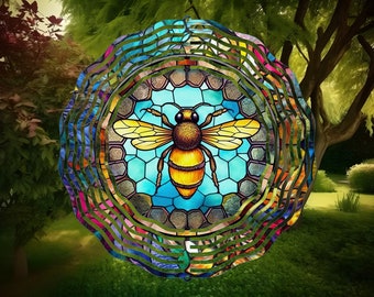 Bee Stained Glass Wind Spinner, Yard Decor, Outdoor Garden Decor, Deck Decorations, Bee Gifts For Women, Unique Gifts For Mom, For Her